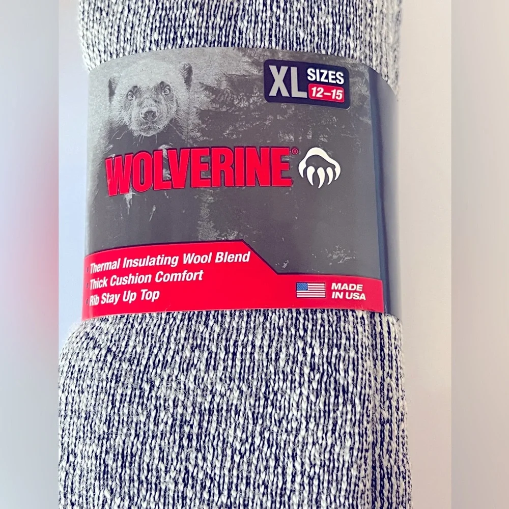 Gray Thermal Insulating Wool Blend Moisture Wicking Socks by Wolverine.  Size=XL